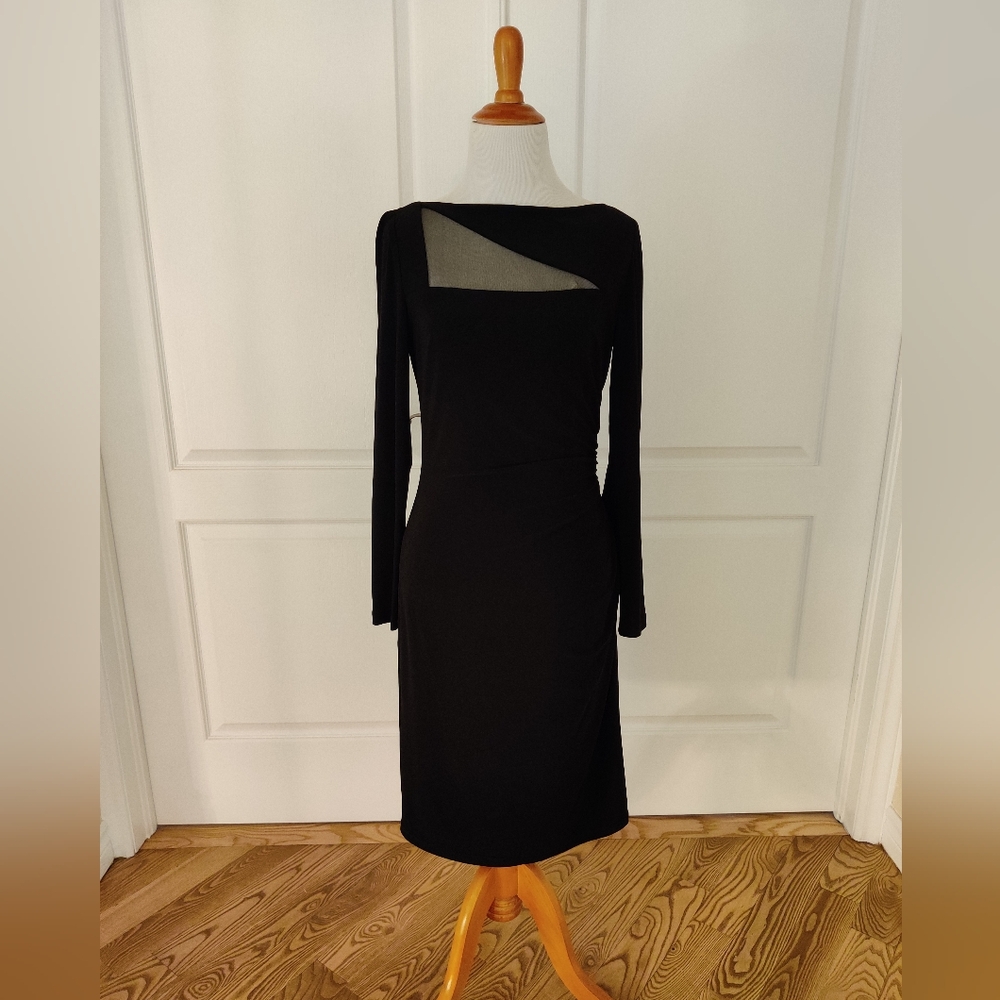 Ralph Lauren Black Asymmetrical Long Sleeve Bodycon Dress, Size 4, NWOT